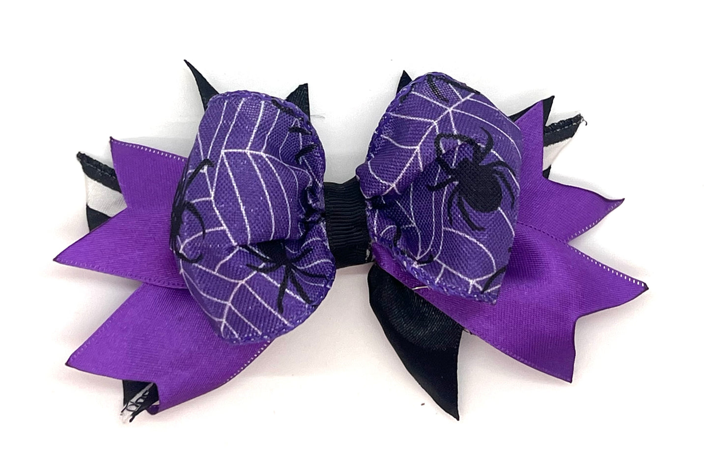 Purple Spider Web Halloween Large Bow (+4” wide)