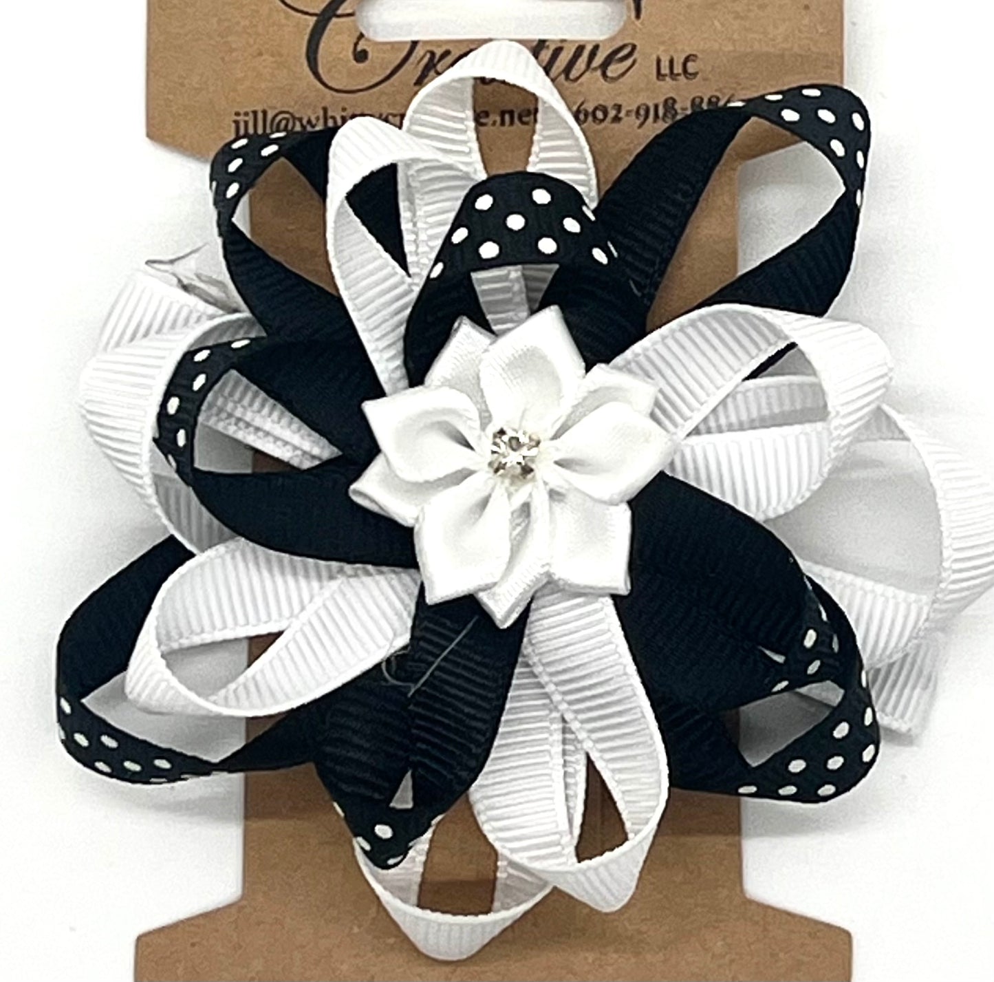 Circle Bow with Satin Flower Accent (Black & White)