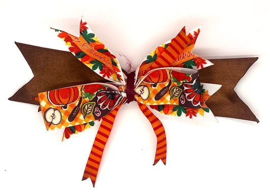 Embellished Ribbon Bow - Thanksgiving Themed