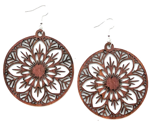 Detailed Laser Cut Woodcut Earrings: Fine Design 1