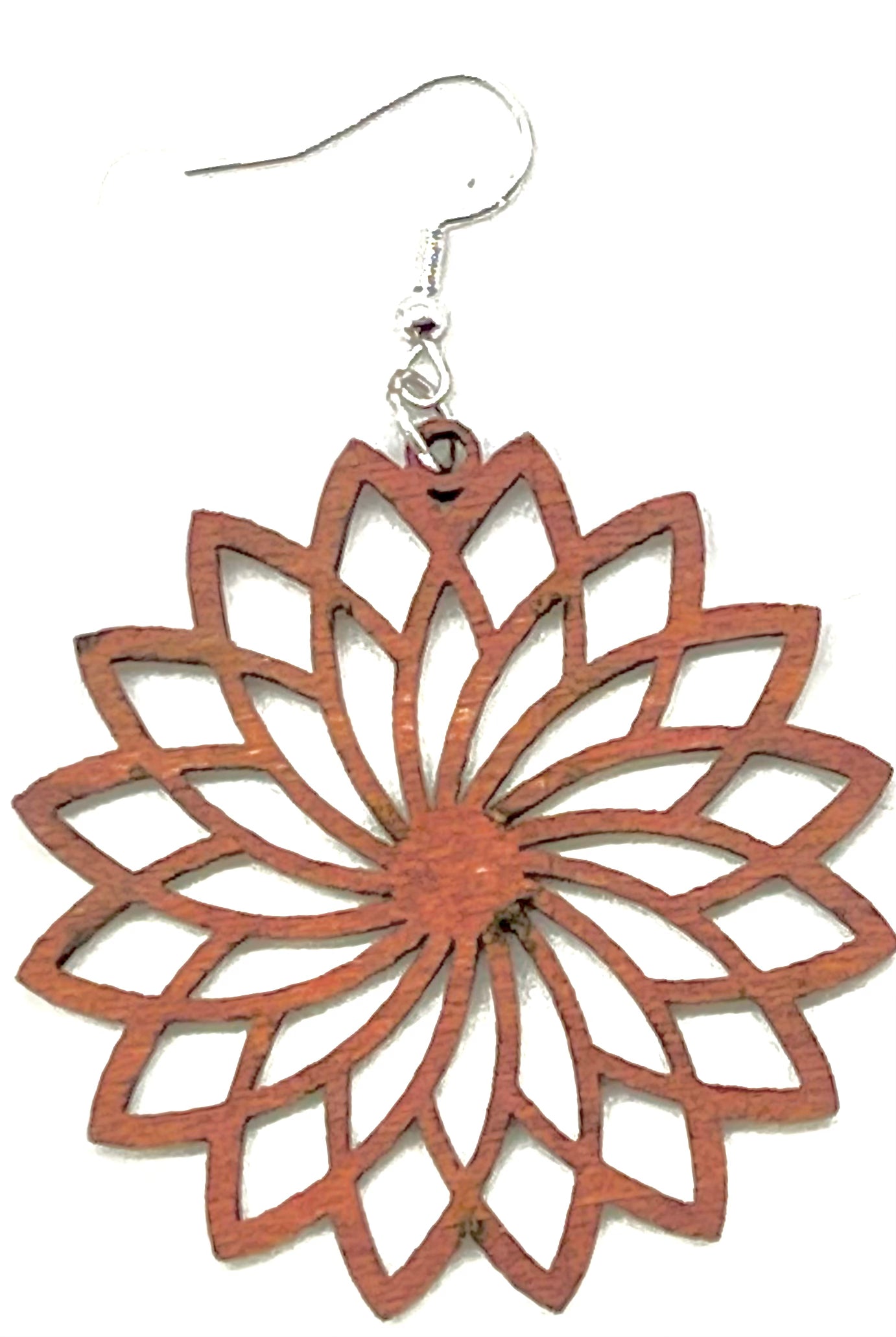 Detailed laser wood circular cut earrings