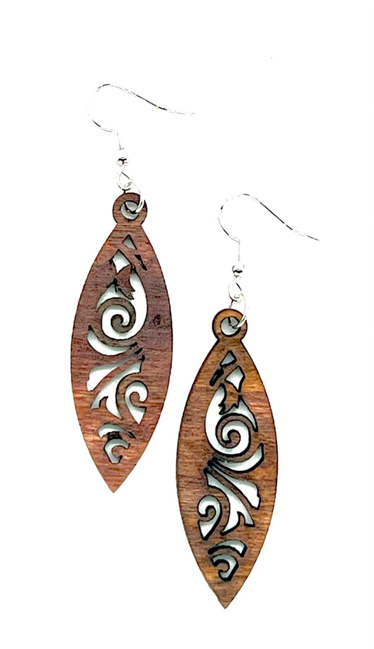 Filigree long oblong laser cut earrings