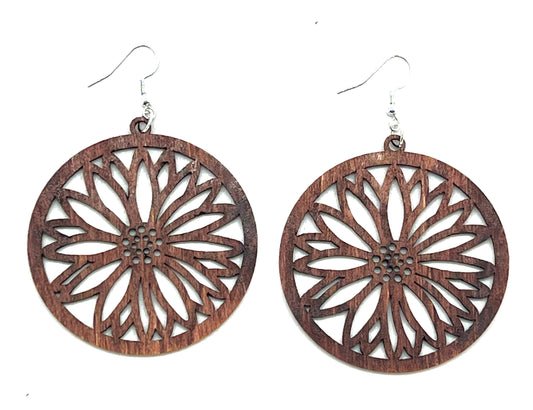 Detailed woodcut floral circular earrings
